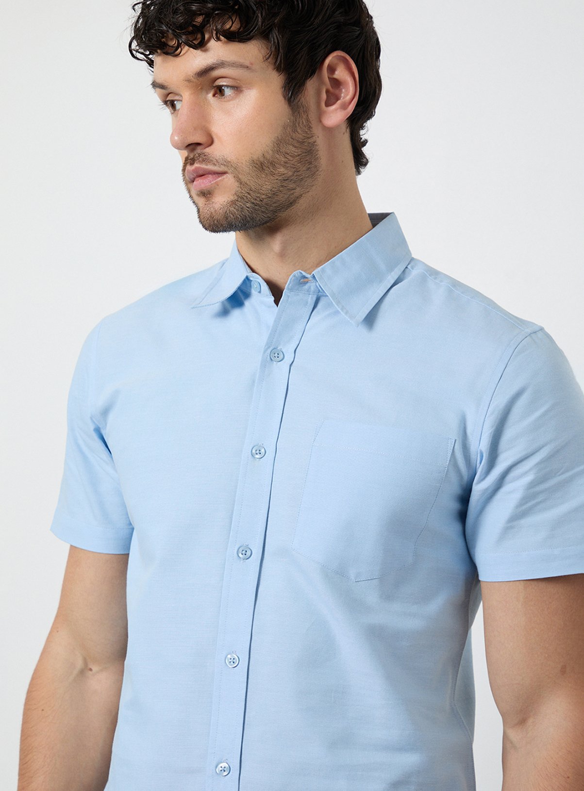 BURTON Light Blue Short Sleeve Oxford Shirt L - Image 4 thumbnail